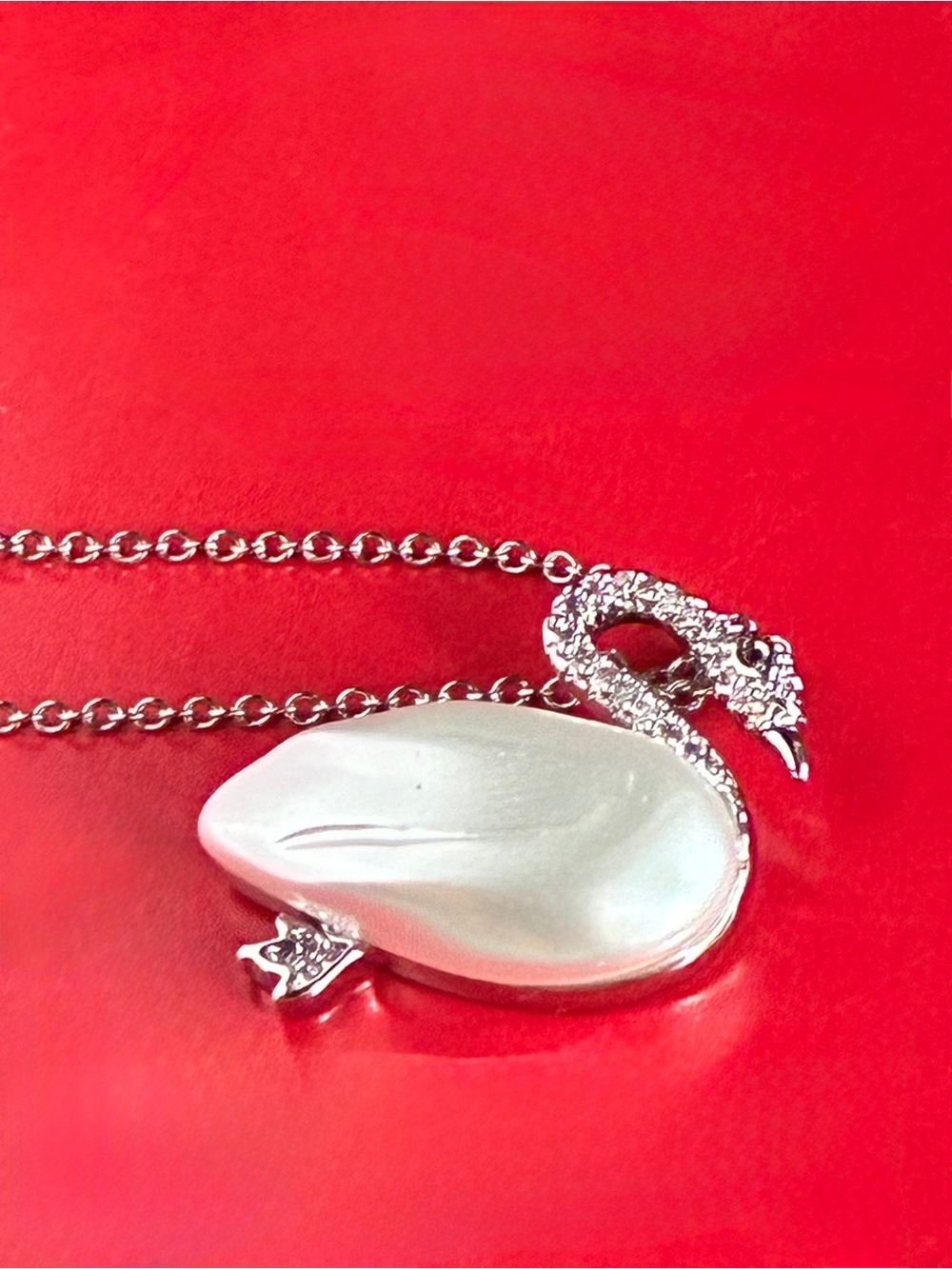 Silver Crystal Swan Pendant Necklace with White Pearl Accent ADJUSTABLE - Picture 9 of 9